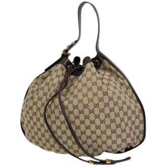 Gucci Pre-owned Bucket Bags, female, Beige, Size: ONE SIZE Pre-owned Vintage GG Canvas Shoulder Bag