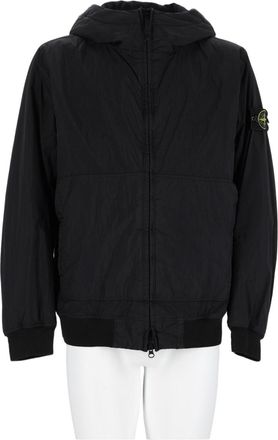 Stone Island Hooded Black Bomber Jacket With Patch Logo