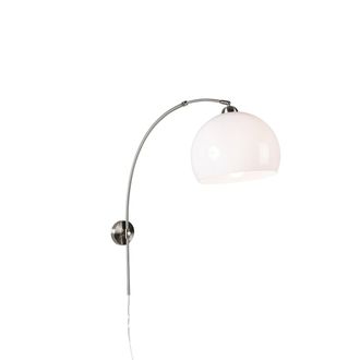 QAZQA Moderno L&aacute;mpara De Pared De Arco Retro De Acero Con Pantalla Blanca Regulable Pl&aacute;stico /acero Alargada Adecuado Para Led Max. 1 X 60 Watt - Qazqa
