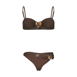 CHRISTOPHER ESBER Mineral Stone Side Ruched High Brief - Dames - Badkleding - Bruin - Maat: 2XS