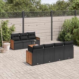 vidaXL Set De Sof&aacute;s De Jard&iacute;n 8 Piezas Y Cojines Rat&aacute;n Sint&eacute;tico Negro Vidaxl