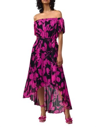 Joseph Ribkoff Off The Shoulder Dress In Black/pink