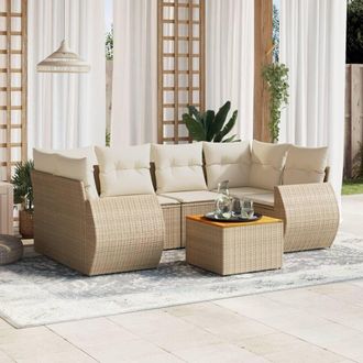 vidaXL Set Sof&aacute;s De Jard&iacute;n 7 Piezas Y Cojines Rat&aacute;n Sint&eacute;tico Beige Vidaxl