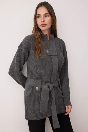 Trendyol Modest Dames Grijs Effen Lang Regular fit Modest Vesten