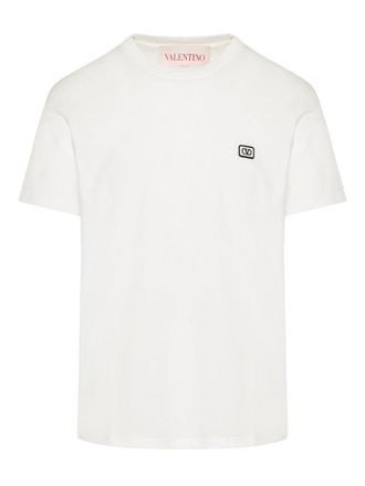 Valentino Mens Small VLOGO Patch Embroidered T-Shirt in White Cotton - Size X-Large