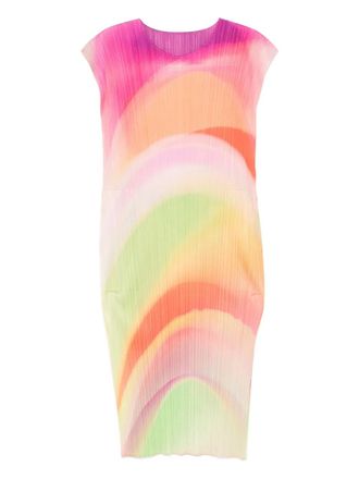 Pleats Please Issey Miyake Pleated V-neck Dress - Oranje