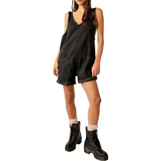 Free People High Roller Short Denim Overalls in True North at Nordstrom Rack, Size Large