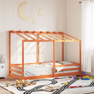 vidaXL Cama Infantil Con Techo Madera Maciza Pino Marr&oacute;n 90x200 Cm Vidaxl