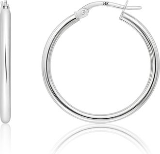 MAX + STONE 14k Yellow or White Gold 2mm Thick Tube Hoop Earrings 12MM to 50MM