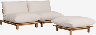 Sklum Sof&aacute; Modular Reclinable De Jard&iacute;n De 2 Piezas Con Puff En Madera De Acacia Brina Sklum