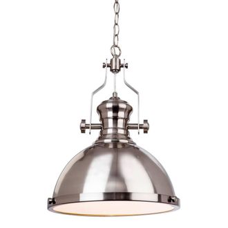 Netlighting Albion 1 Light Dome Ceiling Pendant Brushed Steel E27 in Grey