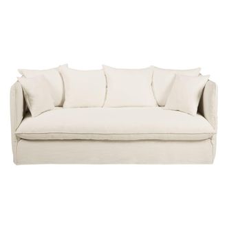 Maisons du monde Sof&aacute; cama de 3/4 plazas de lino lavado blanco