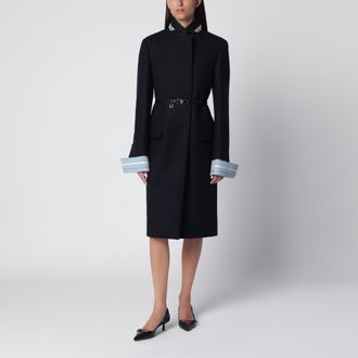 Prada Cappotto blu in lana con cintura