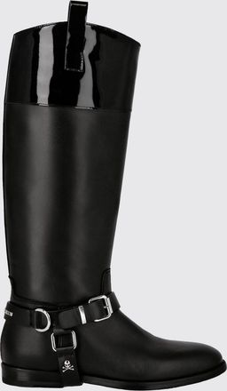 Philipp Plein Stivali slip-on al ginocchio in pelle liscia con logo applicato