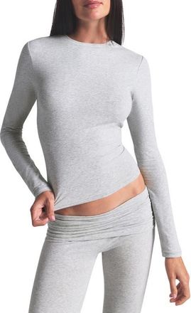 SKIMS Stretch Cotton Jersey Long Sleeve T-Shirt in Light Heather Grey at Nordstrom, Size Xx-Small
