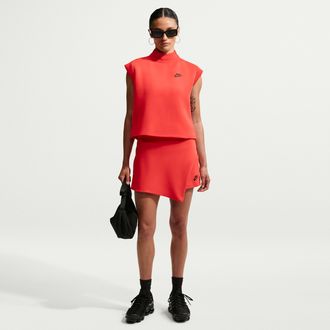 Nike Womens Nike Sportswear Tech Fleece Mid-Rise Skort in Red | IR1711-696