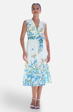Yumi Butterfly Print Midi Wrap Dress in Ivory at Nordstrom, Size 14