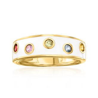 Ross-Simons Multicolored Sapphire and White Enamel Ring in 18kt Gold Over Sterling