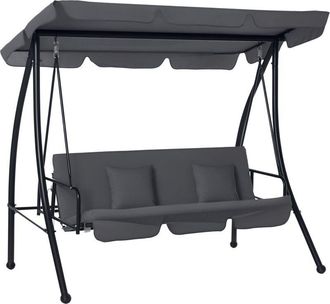 OUTSUNNY 2-in-1 Swing Chair 3 Seater Hammock Cushion Bed Tilt Canopy Grey