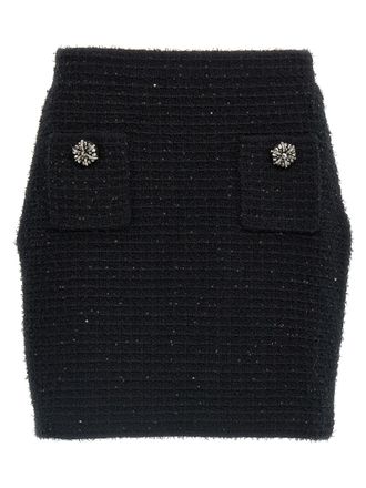 Self Portrait black Textured Knit Mini Skirt