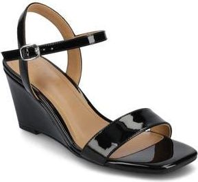 Journee Collection Clayr Wedge Sandal in Patent/Black at Nordstrom Rack, Size 9.5