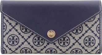 Tory Burch Portemonnee - Dames - Portefeuilles - Blauw - ONE Size - Katoen - Accessoires
