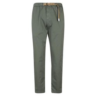 White Sand Green Cotton Trousers with Pockets