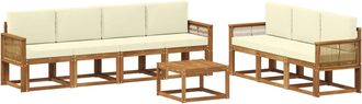 vidaXL Conjunto De Sof&aacute;s De Exterior 8 Uds. Natural Y Crema Poli&eacute;ster Vidaxl