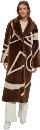 Gorski Shearling Lamb Coat With Intarsia in Chestnut/cream at Nordstrom, Size X-Large