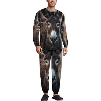 Generic Donkey Mens Pajamas Set 2 Piece Lounge Set Long Sleeve Pullover And Pants Comfy Sleepwear L