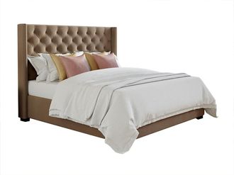 Vente-Unique Cama MASSIMO con cabecero capiton&eacute; 180x200 - Tela beige