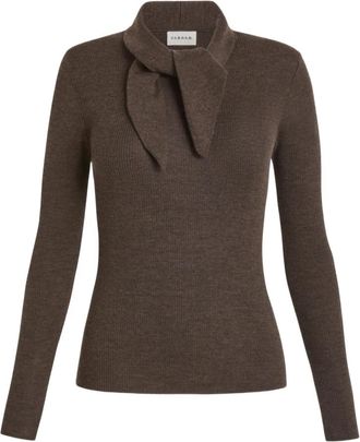 P.A.R.O.S.H. Gebreide trui met bandana - Dames - Coltruien - Bruin - S - Wol - Truien & Vesten