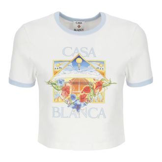 Casablanca T-Shirts, female, White, Size: M Tennis Landscape Ringer Baby Short Sleeve T-Shirt
