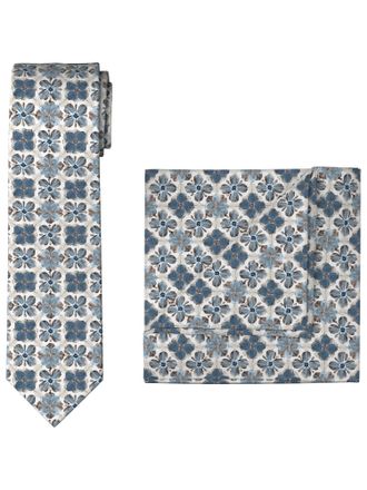 Olymp Krawatte OLYMP, Herren, bleu, Web, Baumwolle, gemustert, Krawatten Krawatte, Set mit Einstecktuch