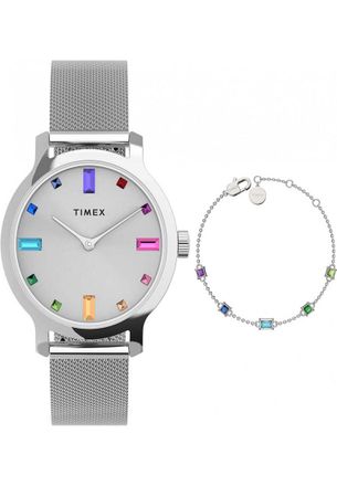 Timex Womens TWG066900 Ladies Transcend Watch and Bracelet Gift Set - Silver - One Size