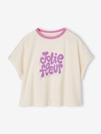 Vertbaudet T-Shirt f&uuml;r M&auml;dchen mit Message wollwei&szlig;