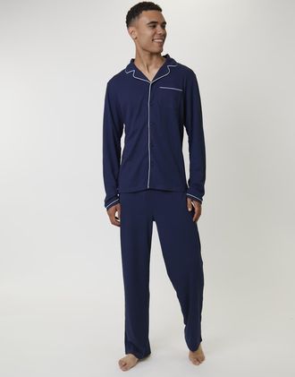Loungeable Pigiama tradizionale in tessuto a nido dape color blu navy