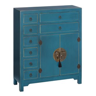 LOLAhome C&oacute;moda de madera con 8 cajones y 2 puertas azul