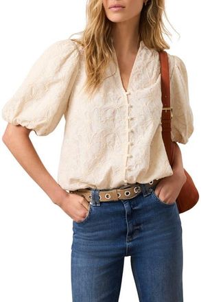 Mint Velvet Cotton Textured Floral Top in Ivory at Nordstrom, Size X-Large