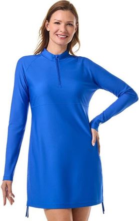 Coolibar Womens Ruche Long Sleeve Swim Shirt - UPF 50+ Sun Protection - Lawai in Baja Blue at Nordstrom, Size Xx-Large