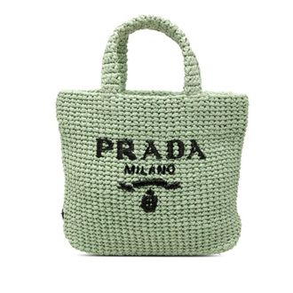 Prada Green Raffia Handbag Tote Bag (Pre-Owned)