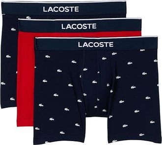 Lacoste 3-Pack Cotton Boxer Briefs Mens Underwear Navy Blue/Red : XXL (EUR 8), Cotton/Elastane