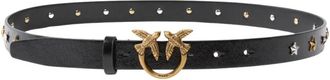Pinko Love Berry Wrinkled Leren Riem - Dames - Riemen - Zwart - M - Leer - Accessoires