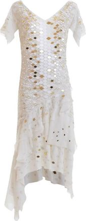 Roberto Cavalli Mirror Snake Embellished Flounced Dress, Brand Size 38 ( US Size 4 )