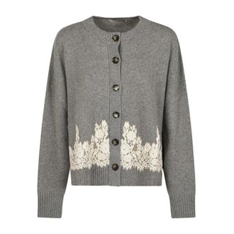 Alberta Ferretti Cardigan met kanten inzet - Dames - Truien - Grijs - Maat: L Kasjmier