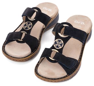 Ara Pantolette ARA HAWAII, Damen, Gr. 35, blau (nachtblau), Ziegenveloursleder, unifarben, Schuhe Pantolette, Keilabsatz, Sommerschuh, Schlupfschuh mit Sc