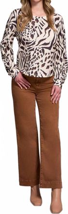 Tribal Printed Long Sleeve Crew Neck Knit Top In Walnut