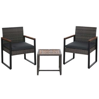 Hhg Conjunto De Muebles De Rat&aacute;n Sint&eacute;tico Hhg-733, Conjunto De Sal&oacute;n Para Jard&iacute;n Con 2 Sillas Y Mesa, Madera De Acacia, Tela De 180 G/m&sup2;, Gris, Tapizado 