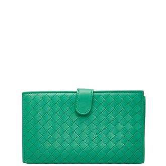 Bottega Veneta Green Leather Long Wallet (Bi-Fold) (Pre-Owned)