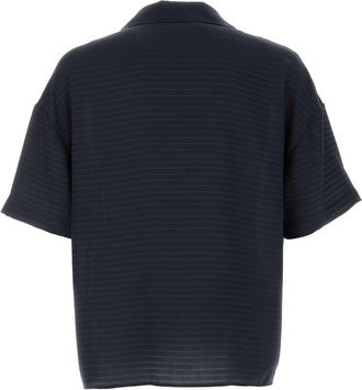 Saint Laurent Mens Navy Blue Silk Oversize Polo Shirt - Black - Size X-Large